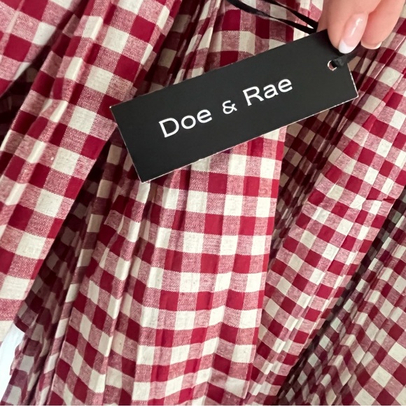 DOE & RAE Red and White Gingham Checked Cold Shoulder Butterfly Sleeve Blouse - Picture 17 of 17